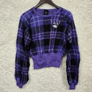 Kuromi Sanrio Plaid Sweater Women's Size Small Purple‎ Black Knit Patch